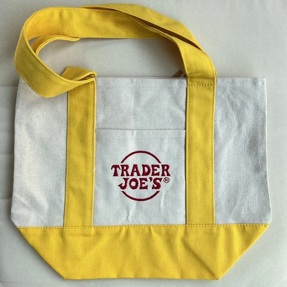 NWT Trader Joe’s Mini Canvas Tote Bag - Limited Edition Yellow & Cream - Picture 5 of 5